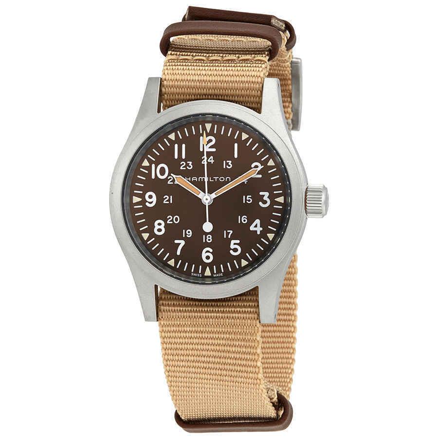 Hamilton Khaki Field Hand Wind Brown Dial Men`s Watch H69439901 - Dial: Brown, Band: Beige, Bezel: Silver