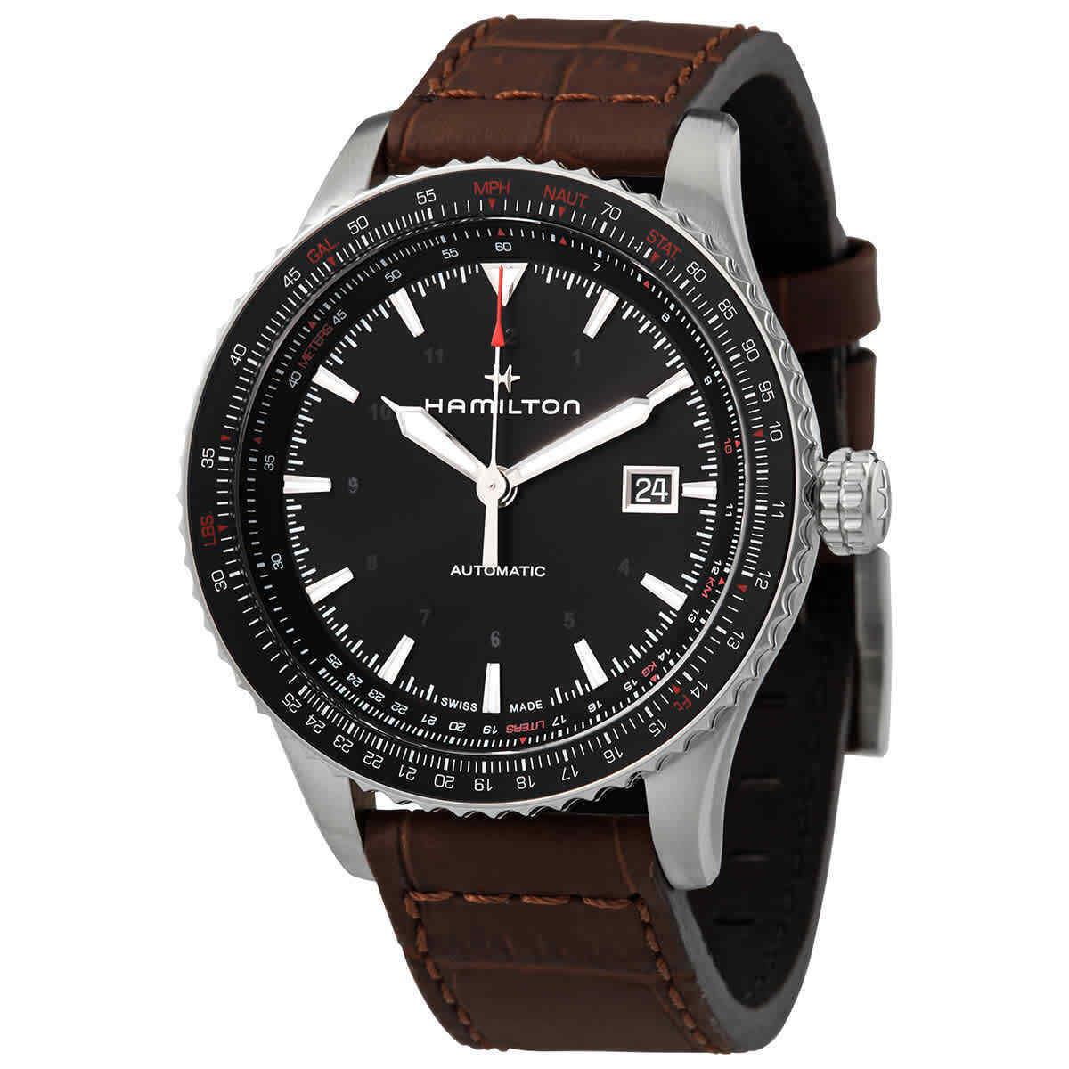 Hamilton Khaki Aviation Converter Automatic Black Dial Men`s Watch H76615530 - Dial: Black, Band: Brown, Bezel: Black