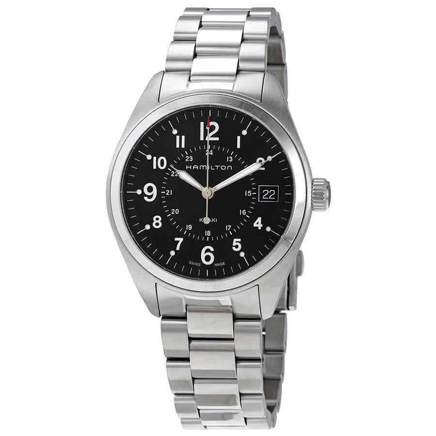 Hamilton Khaki Field Black Dial Stainless Steel Men`s Watch H68551933 - Dial: Black, Band: Silver, Bezel: Silver