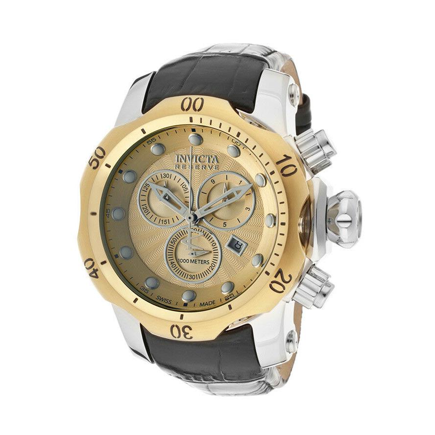 Swiss Made Invicta 10819 Reserve Venom Chronograph Gold Dial Two-tone Mens Watch - Dial: Yellow Gold, Band: Black, Bezel: Gold