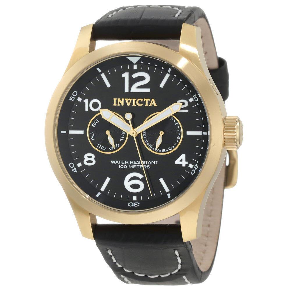 Invicta Specialty Military Black Dial Black Leather Men`s Watch 10491