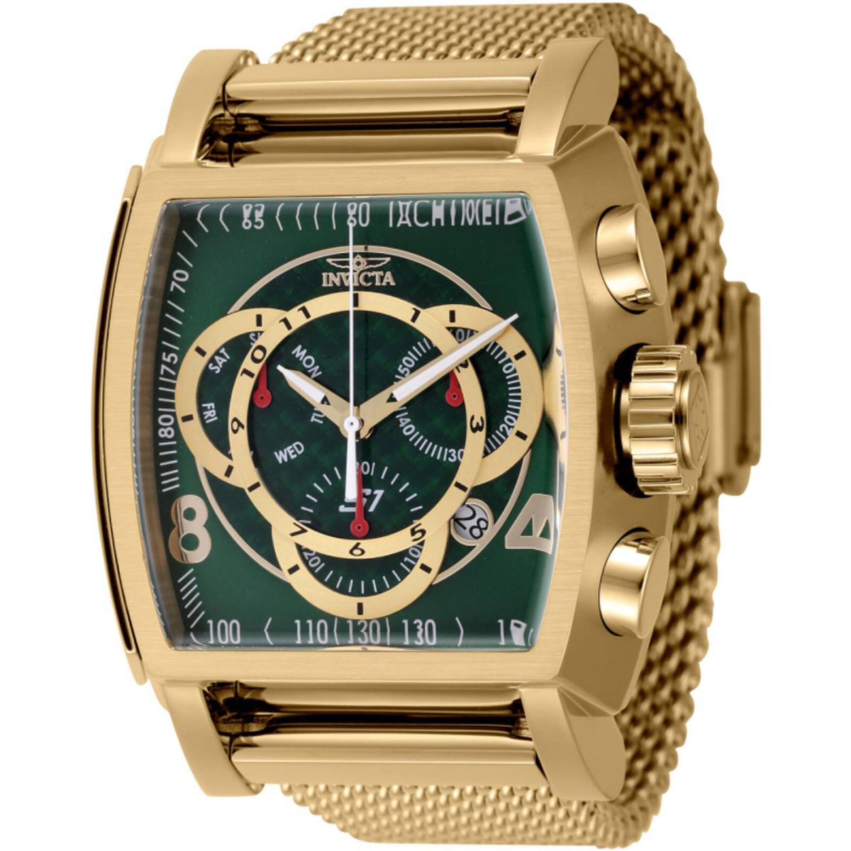 Invicta Men`s Watch S1 Rally Chrono Green and Gold Dial Steel Bracelet 46015