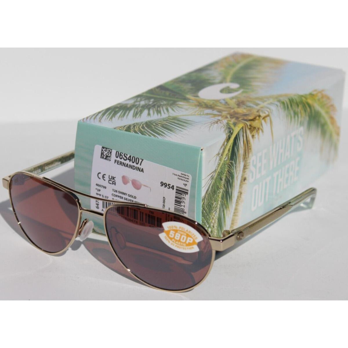 Costa Del Mar Fernandina Polarized Sunglasses Shiny Gold/copper Silver 580P