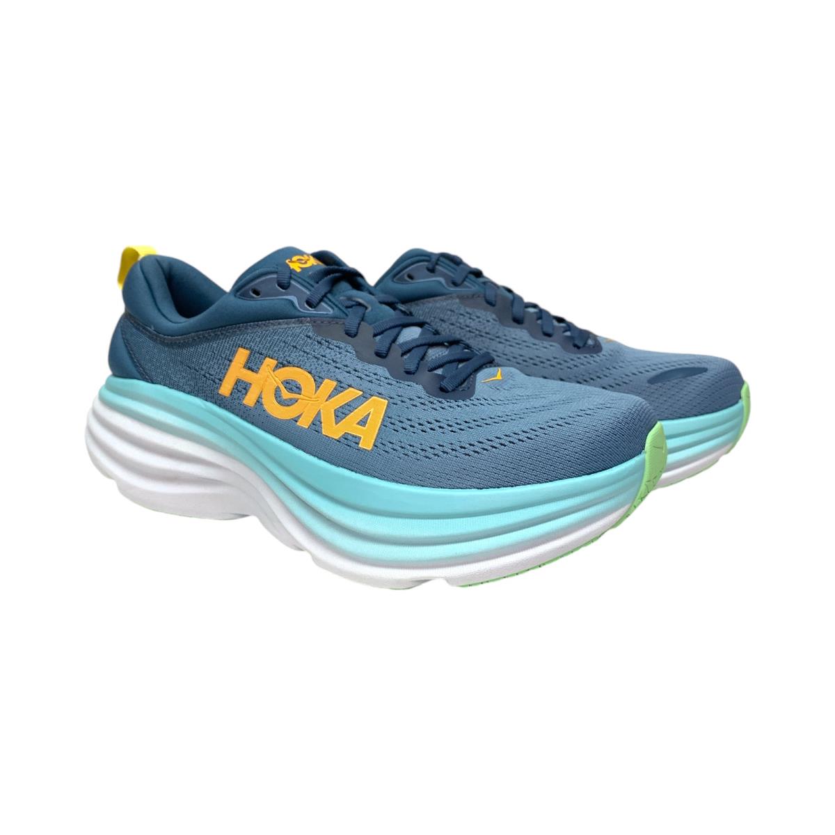 Hoka One One Men`s Bondi 8 Comfort Lace Up Running Athletic Sneaker - Real Teal/Shadow