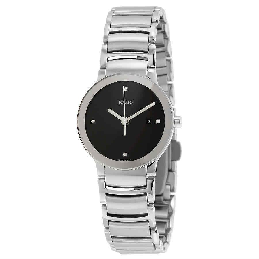 Rado Centrix Jubile Black Dial Ladies Watch R30928713 - Dial: Black, Band: Silver-tone, Bezel: Silver-tone