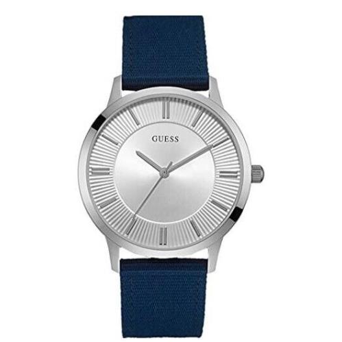 Guess Blue Nylon Strap Silver Tone 45mm Analog Quartz Men`s Watch W0795G4