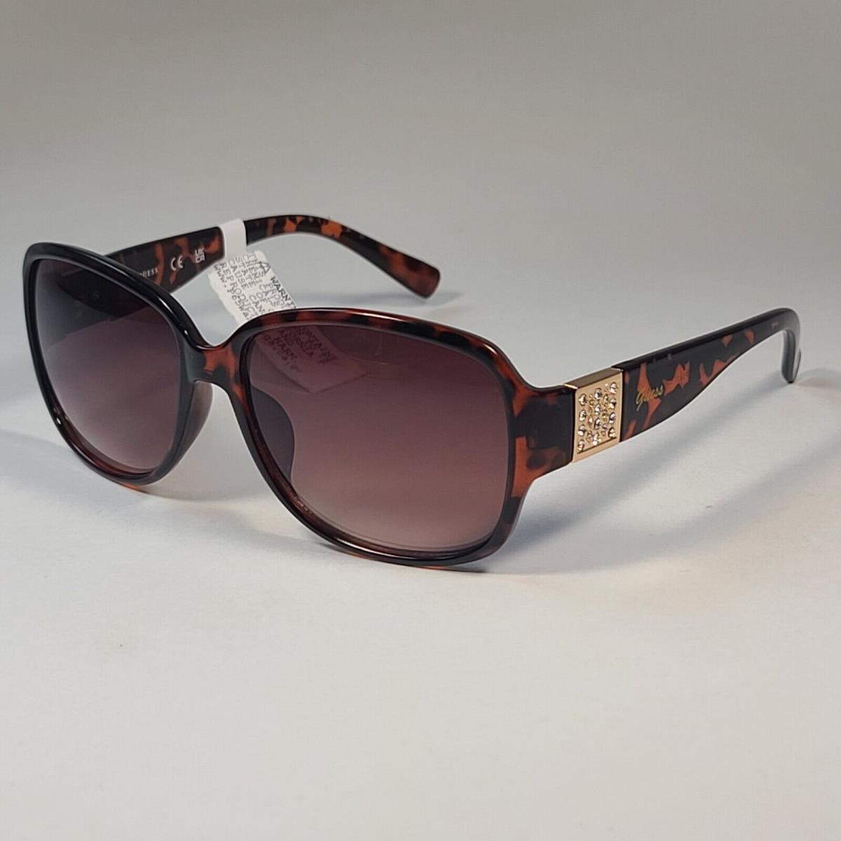 Guess GF0411 52F Oval Sunglasses Brown Tortoise Gold Rhinestone Gradient Lens 58