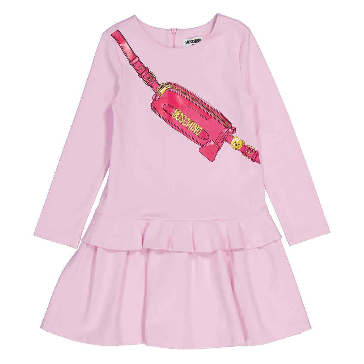 Moschino Girls Pirouette Pink Bag Print Ruffle Dress