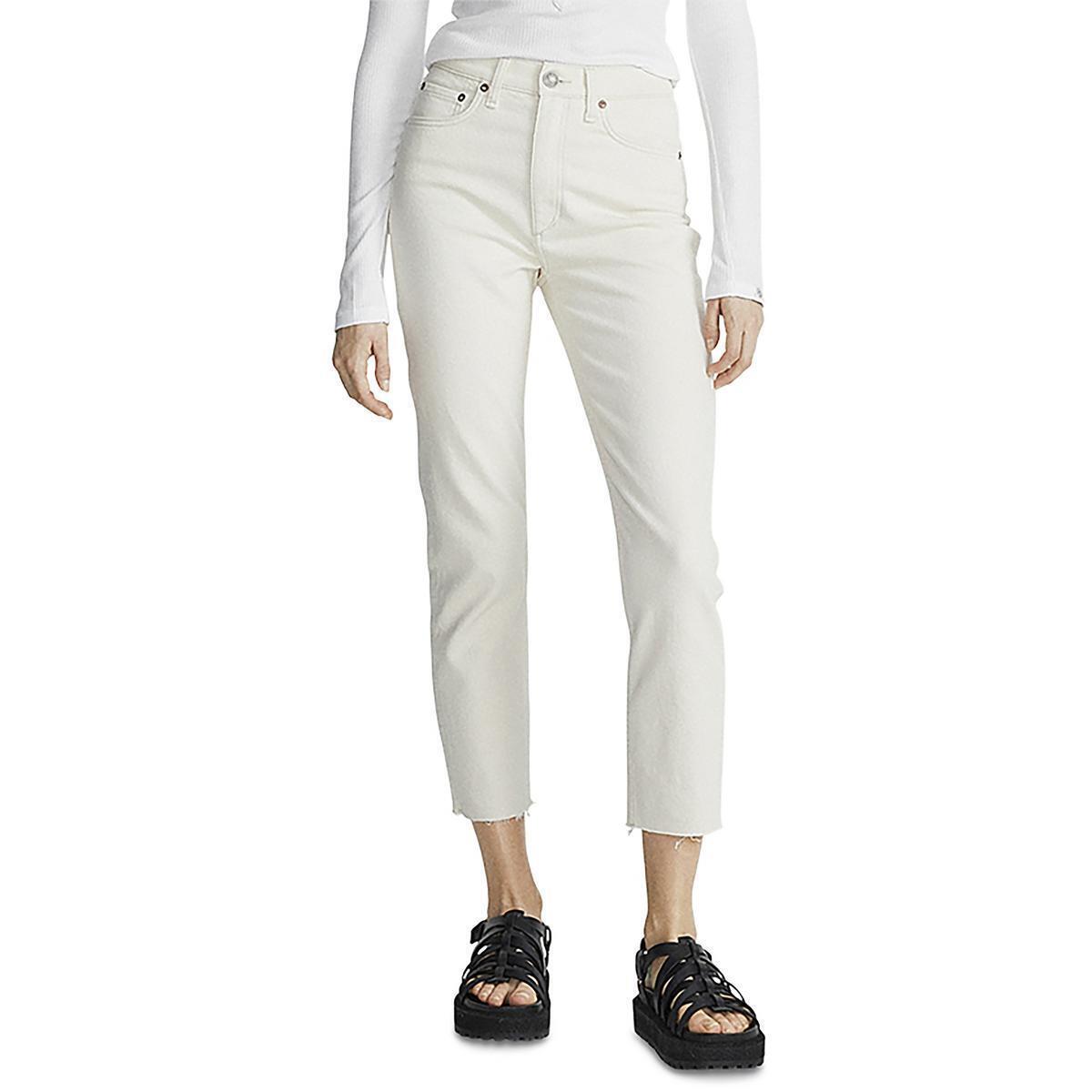 Rag Bone Womens Ivory High Rise Slim Denim Ankle Jeans 31 Bhfo 8529