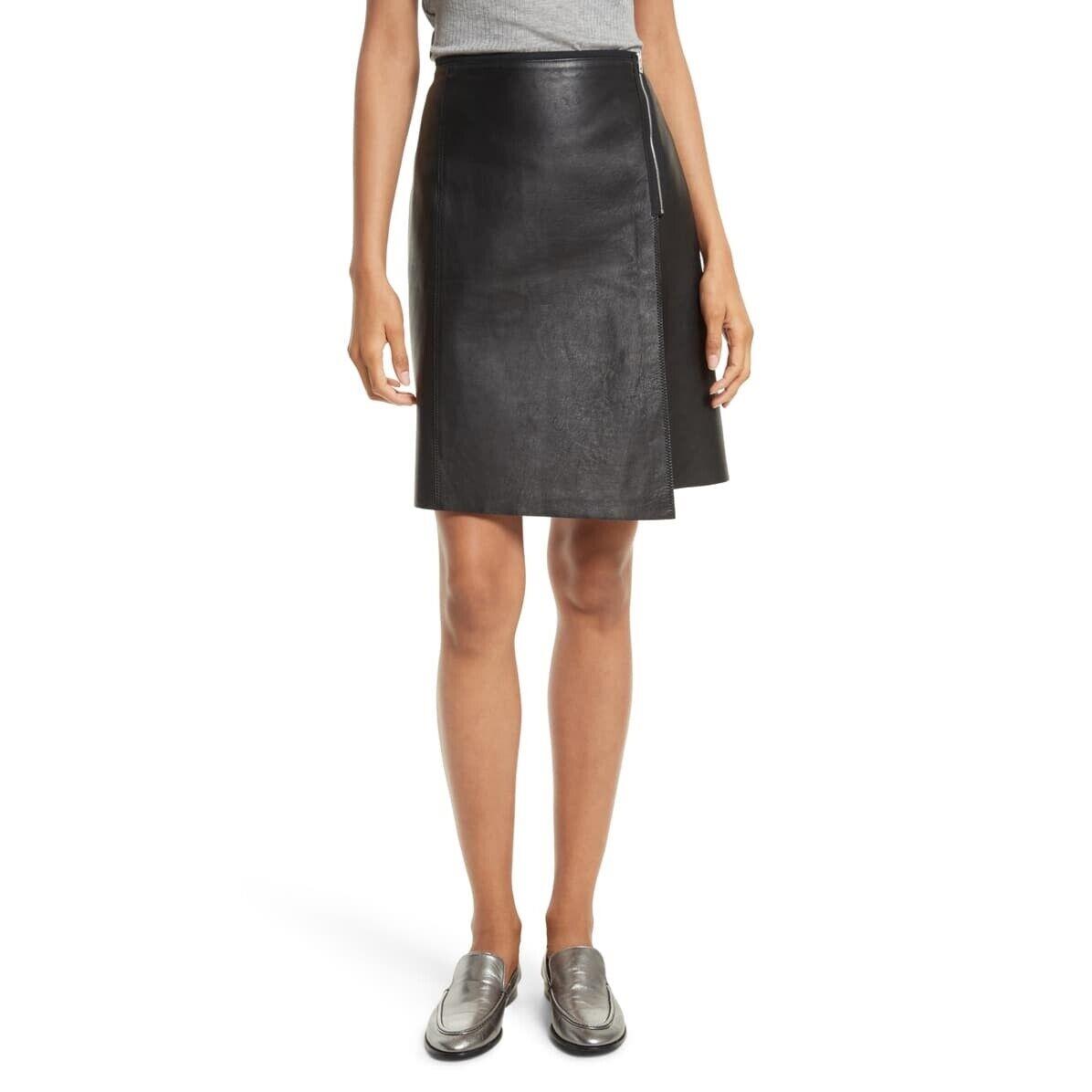 Rag Bone Women`s Lloyd Leather Black Stylish Skirt w/ Side Zipper Size 0