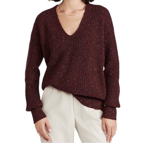 Rag Bone Womens Sweater Size Medium Burgundy Wool Blend Ribbed V Neck