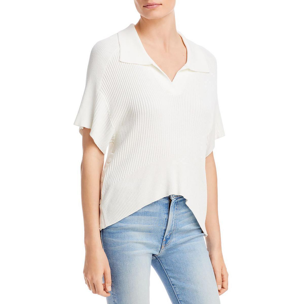 Rag Bone Womens Dakota SS White Collar V-neck Sweater Top L Bhfo 0478