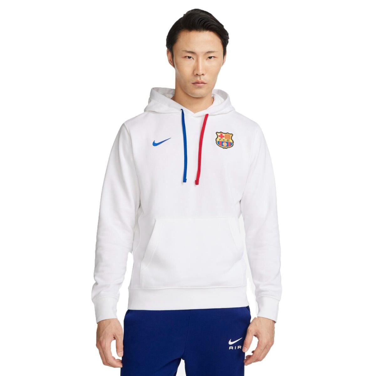 Nike FC Barcelona Club White DV5563-100 Men Soccer French Terry Pullover Hoodie