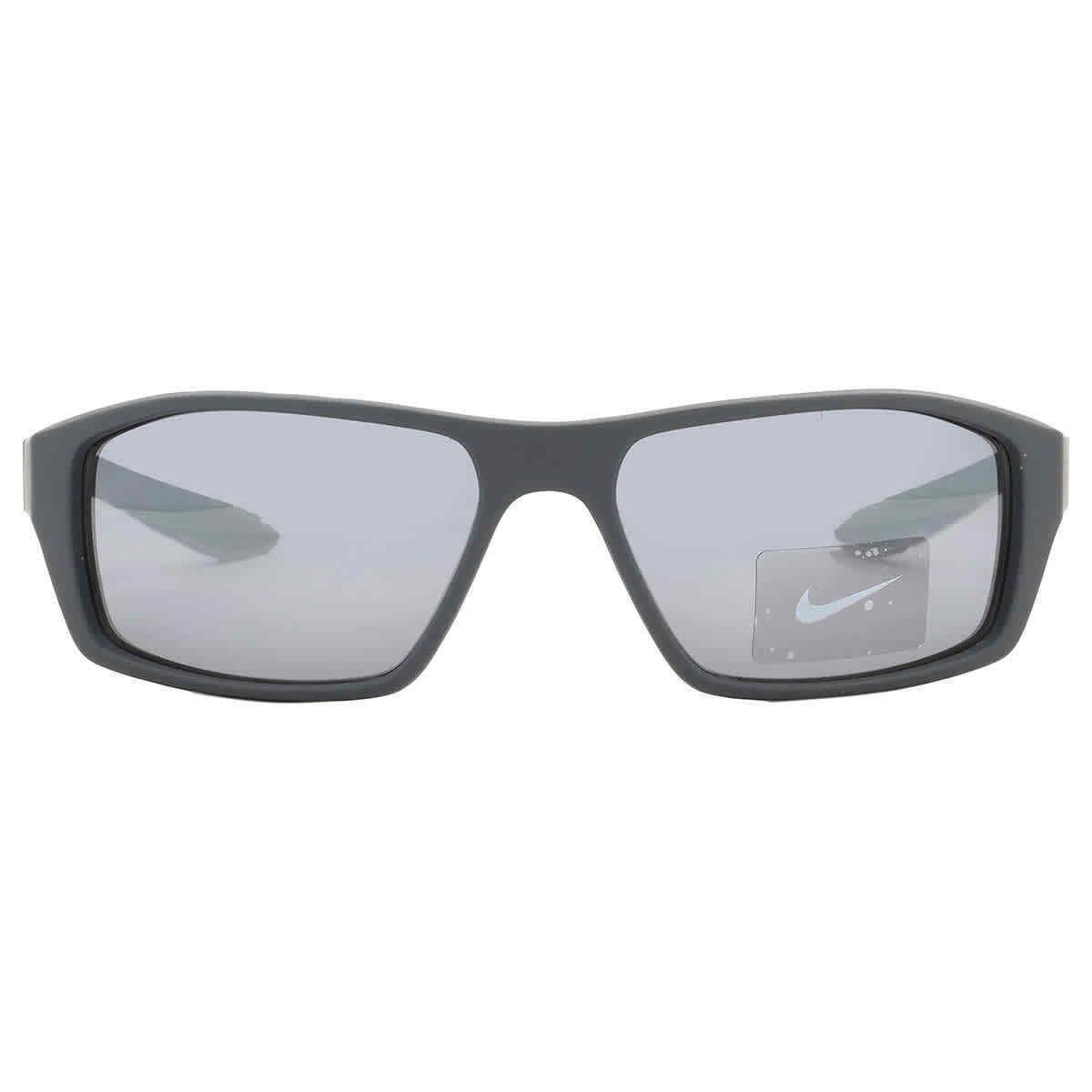 Nike Grey W Silver Flash Rectangular Men`s Sunglasses Nike Brazen Shadow M 060