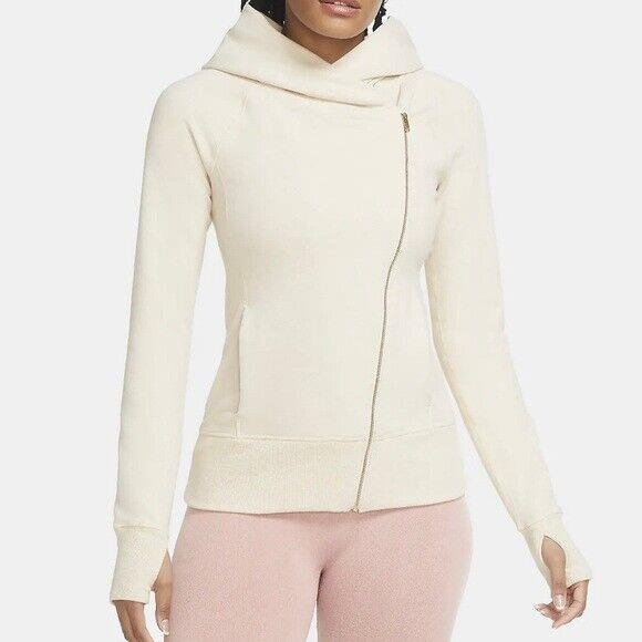 Nike Yoga Full Zip Hoodie Womens Small Beige Asymmetrical CU5321 140