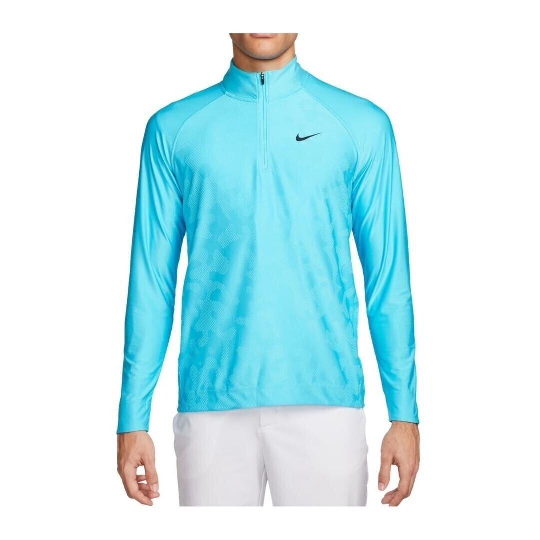 Nike Dri Fit Mens Blue 1/2 Zip Long Sleeve Moisture Wick Golf Shirt Plus Sz 3XL - Blue