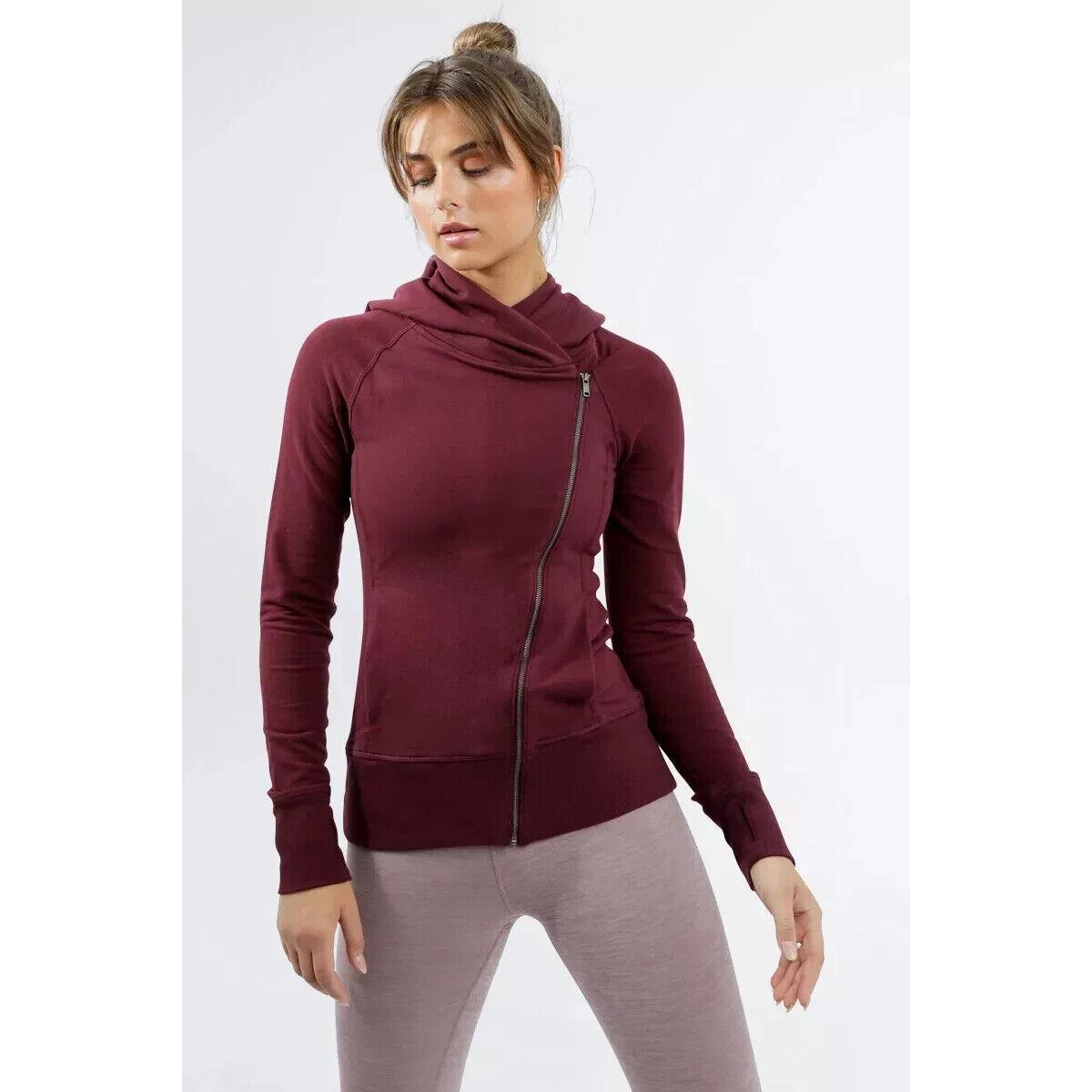 Nike Yoga Full Zip Hoodie Womens Small Maroon Red Asymmetrical CU5321 681