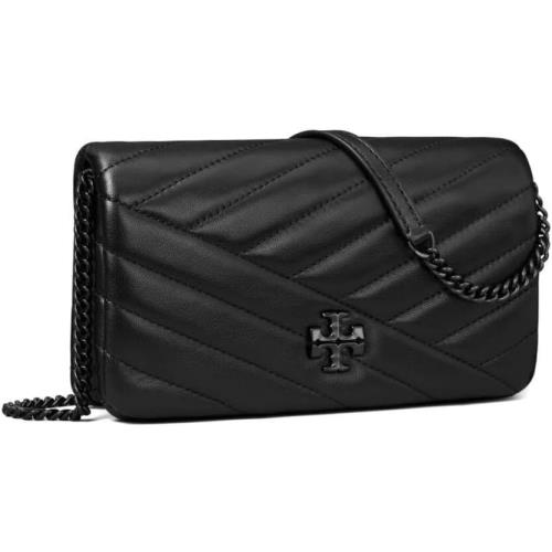 Tory Burch Hb Kira Chevron Powder Coated Chain Wallet Black