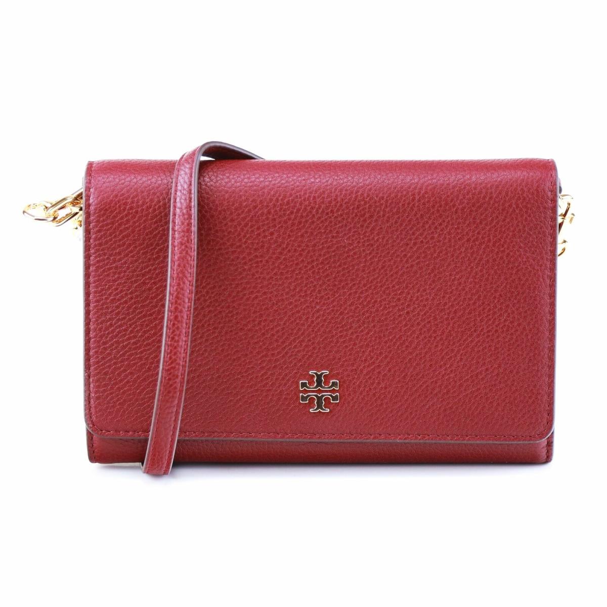 Tory Burch Carter Leather Chain Wallet Crossbody Bag in Dark Red