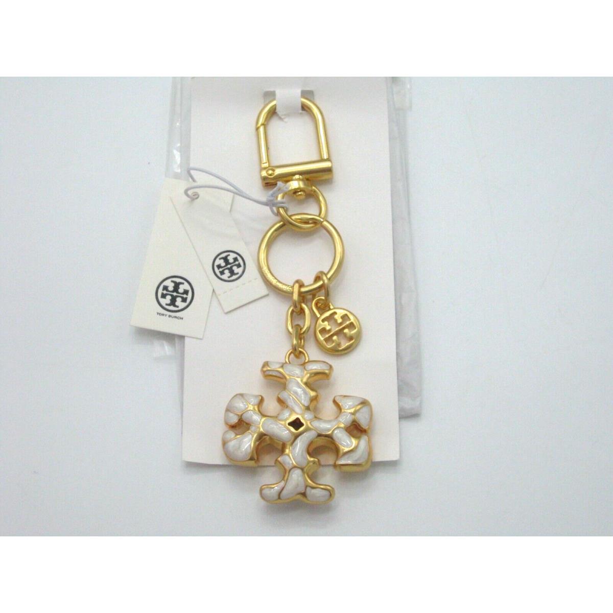 Tory Burch Kira Mosaic Pearl Key Fob Keyring Bag Charm Gold Pkg