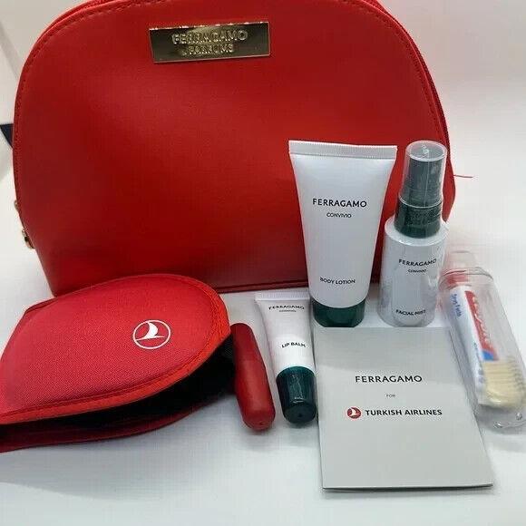 Salvatore Ferragamo For Turkish Airlines Red Travel Cosmetic Set Nwot 8 Pieces