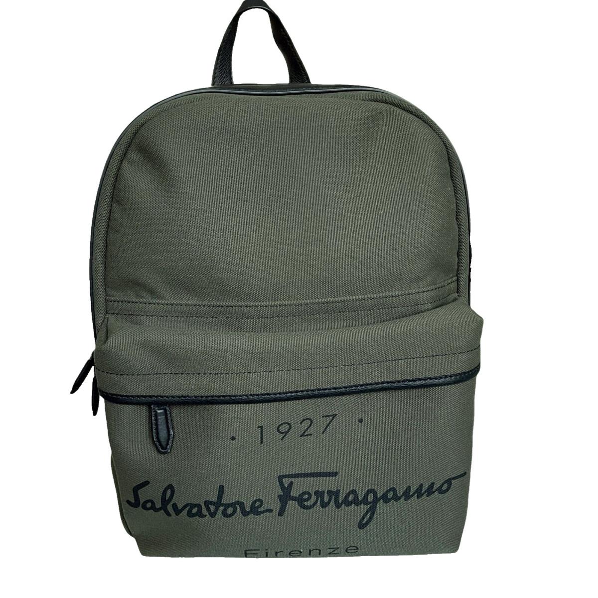 Salvatore Ferragamo Firenze 1927 Signature Green Backpack Canvas/leather