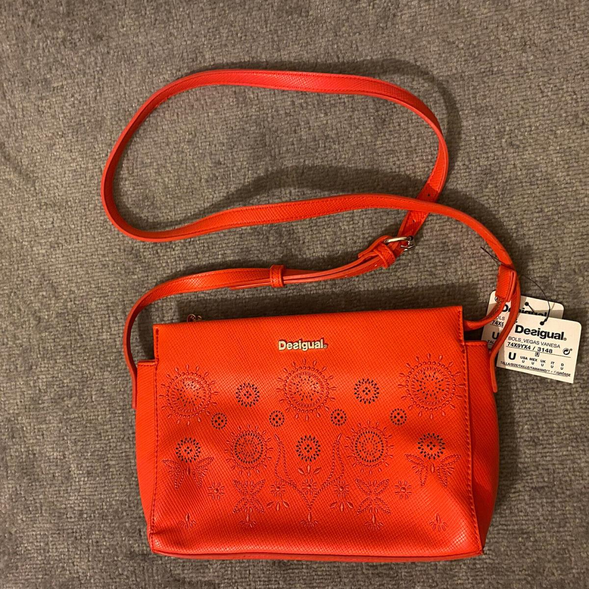 Desigual Crossbody M Orange Red Handbag Vegas Vanesa Pockets Patterned