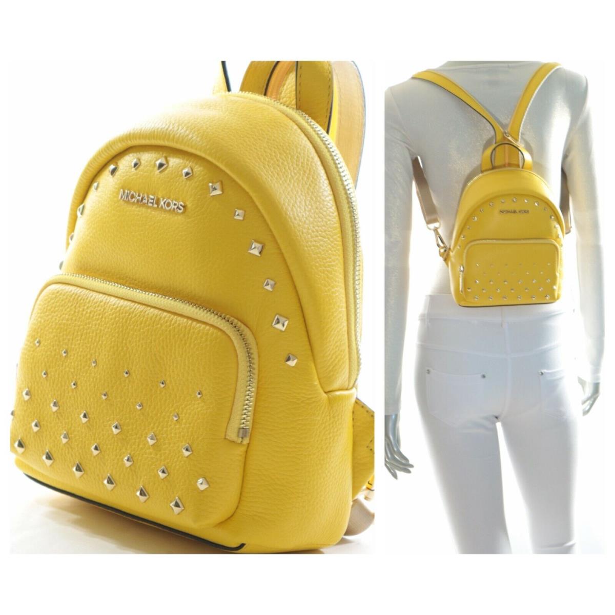 Michael Kors Erin Studded Small Mini Convertible Pebbled Leather Backpack Citrus