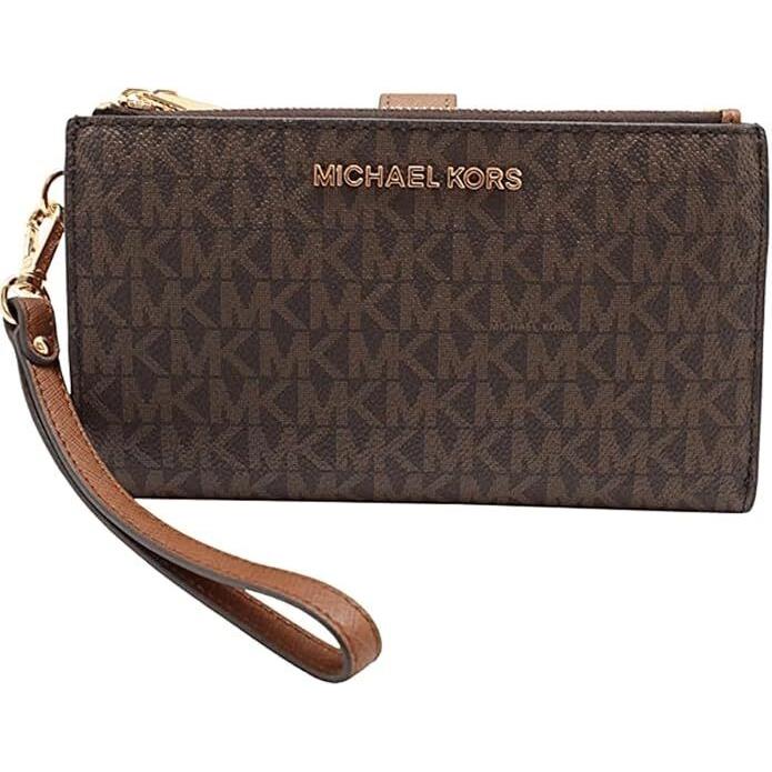 Michael Kors Jet Set Double Zip Wristlet Phone Wallet Brown