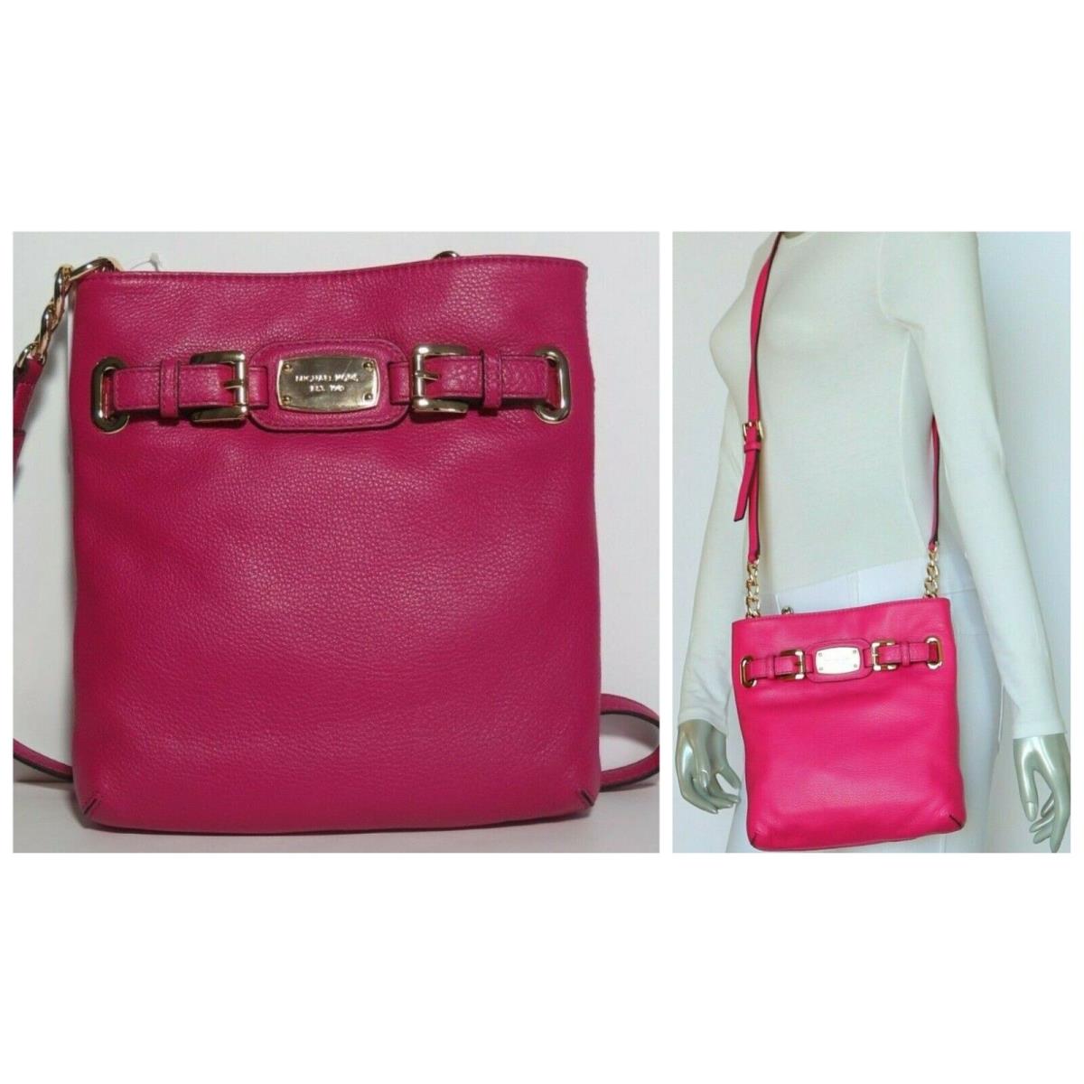 Michael Kors Hamilton Large Leather Crossbody Shoulder Bag Fuchsia