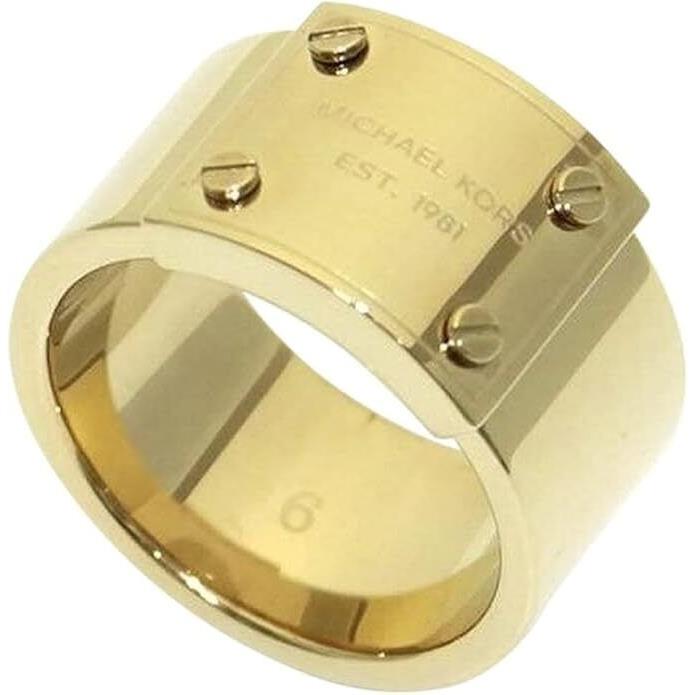 Michael Kors Gold Tone Logo Brass Wide Ring Band - MKJX2657