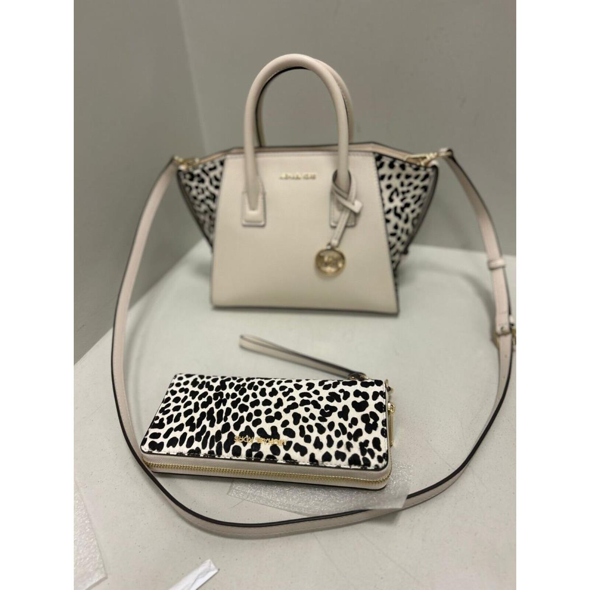 Michael Kors Small Satchel Shoulder Crossbody Bag Handbag Purse Leather + Wallet LT CREAM MULTI