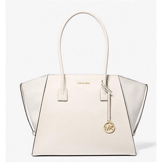 Michael Kors Avril Leather XL Top Zip Tote Shoulder Bag Handbag Purse - LT Cream