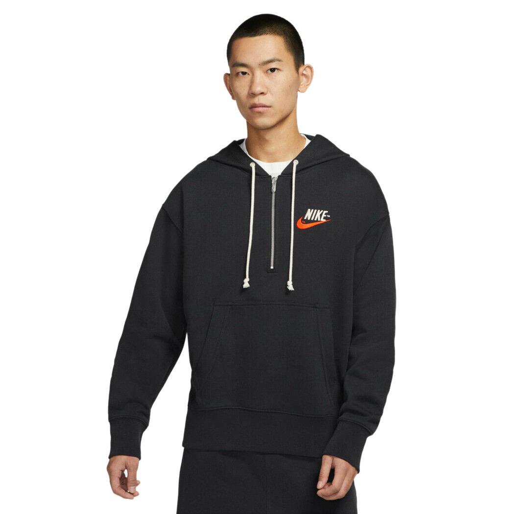 Men`s Nike Sportswear Black Retro Logo French Terry Half Zip Hoodie DM5279 045