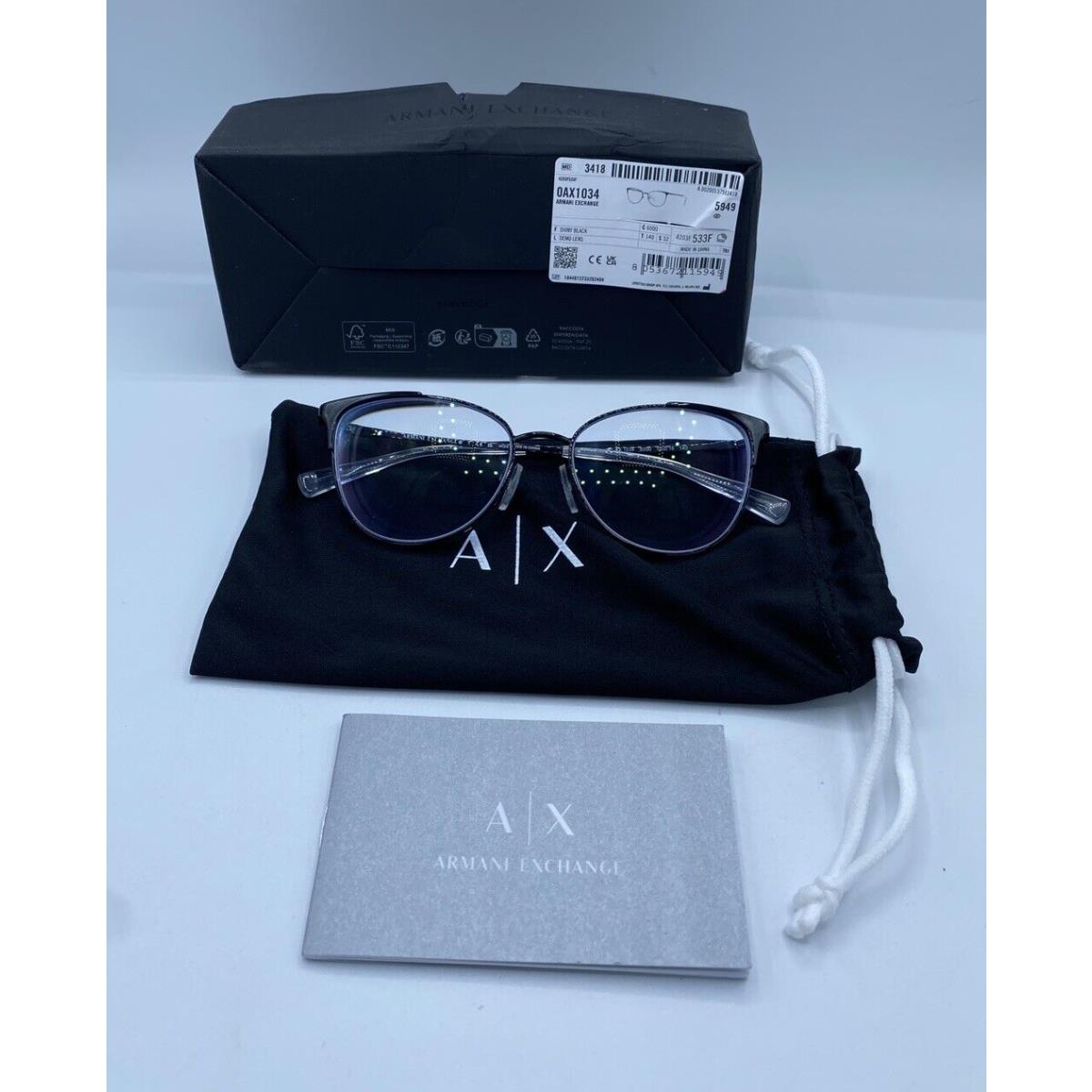 Armani Exchange Glasses AX1034 Black 52-16-140mm Cat Eye Women s Frames