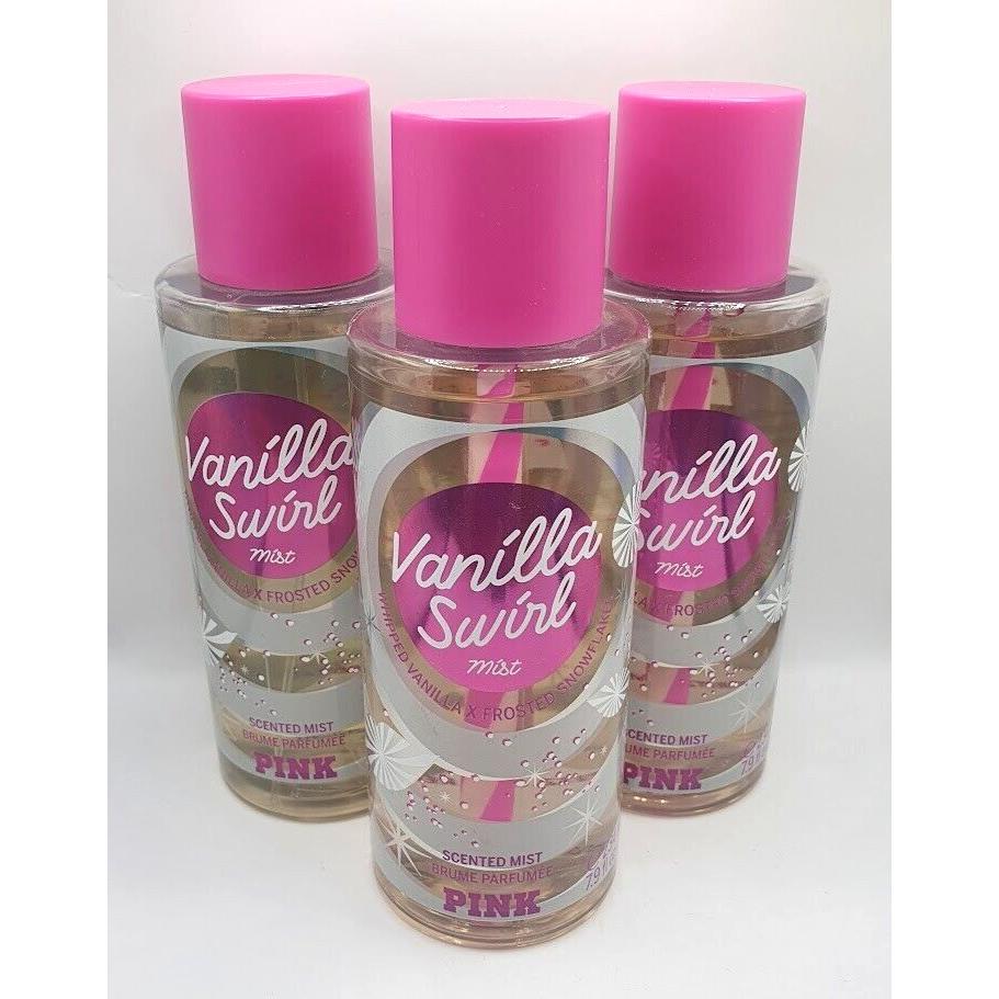 Victoria`s Secret Pink Vanilla Swirl Body Mist 7.9 FL OZ Set OF 3