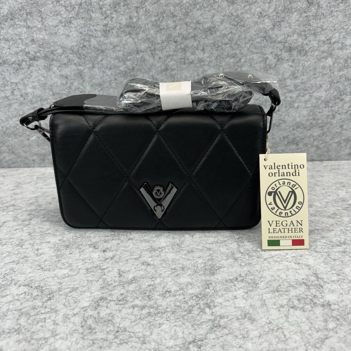 Valentino Orlandi Quilted Crossbody Italy Shoulder Bag Black Gunmetal Purse