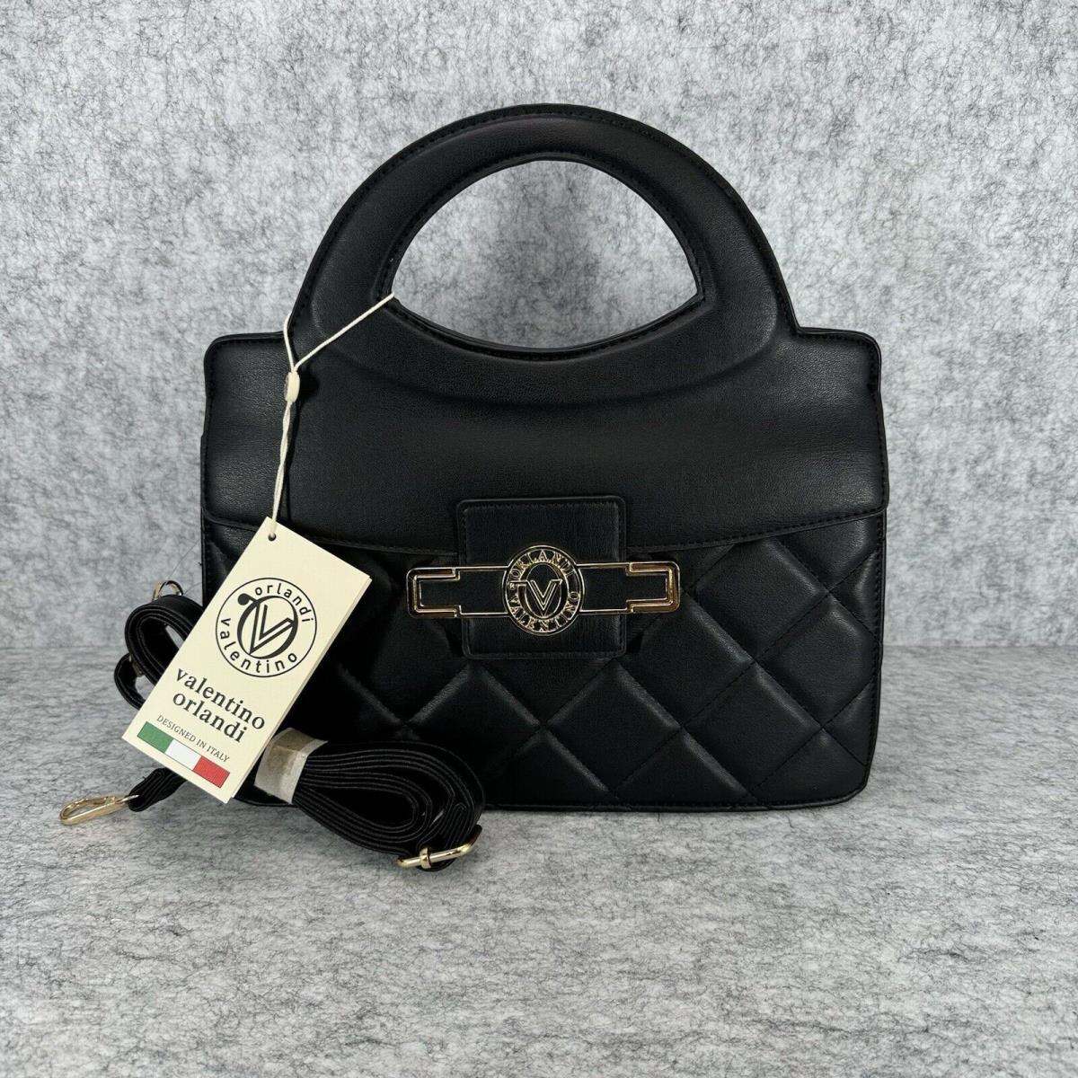 Valentino Orlandi Black Quilted Vegan Leather Crossbody Shoulder Tote Bag Purse