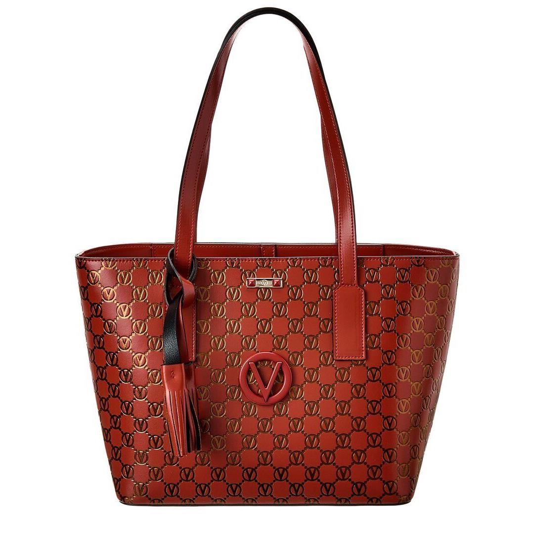 Valentino By Mario Valentino Prince Monogram Leather Tote Women`s Red