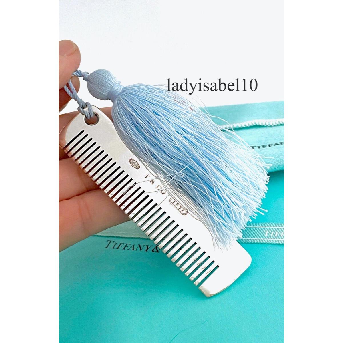 Tiffany Co Baby Comb Brush Blue Tassel Sterling Silver Italy W/box -authentic