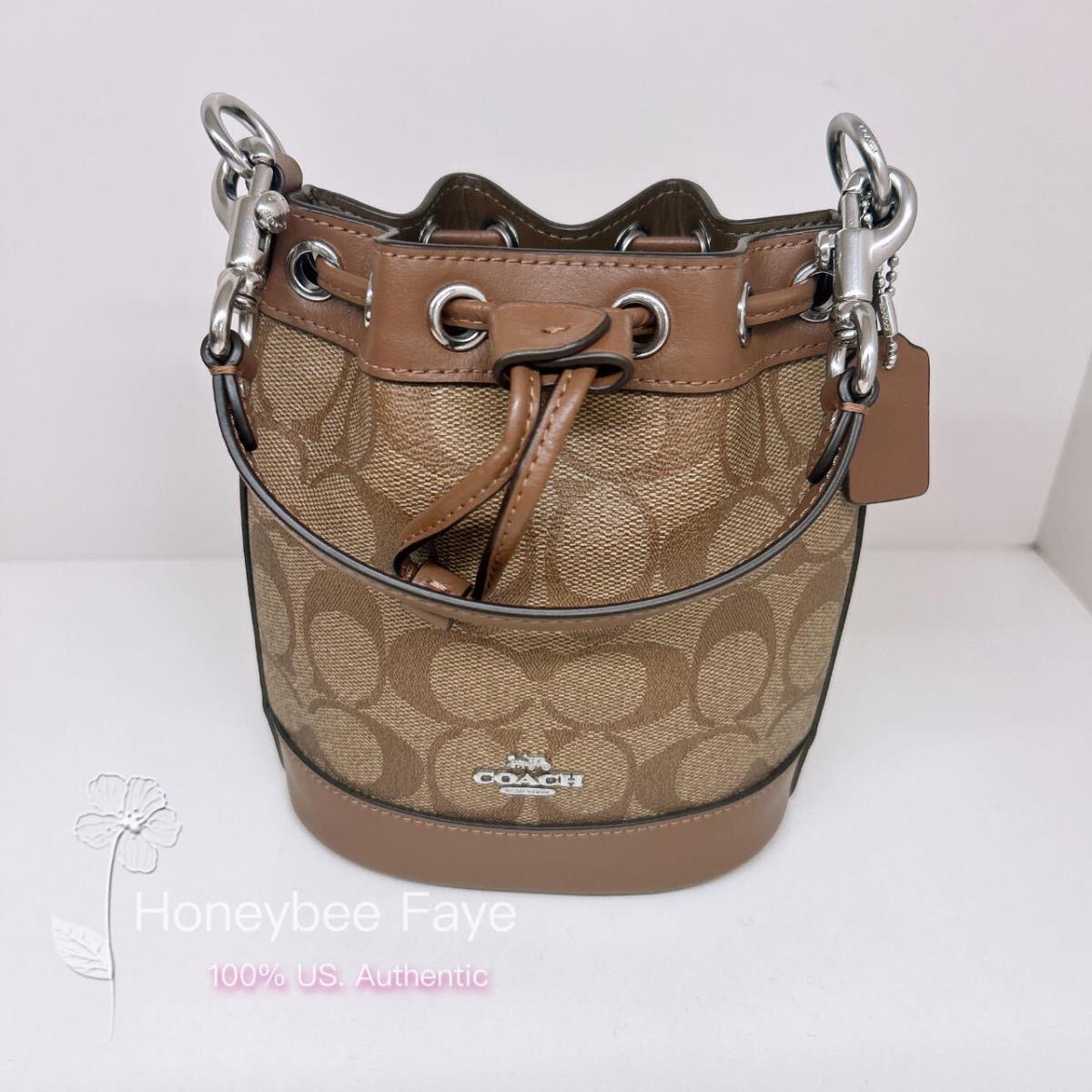 Coach Mini Bucket Bag In Signature Canvas CR145/CW301/CX213 CR145 Silver/Khaki/Saddle