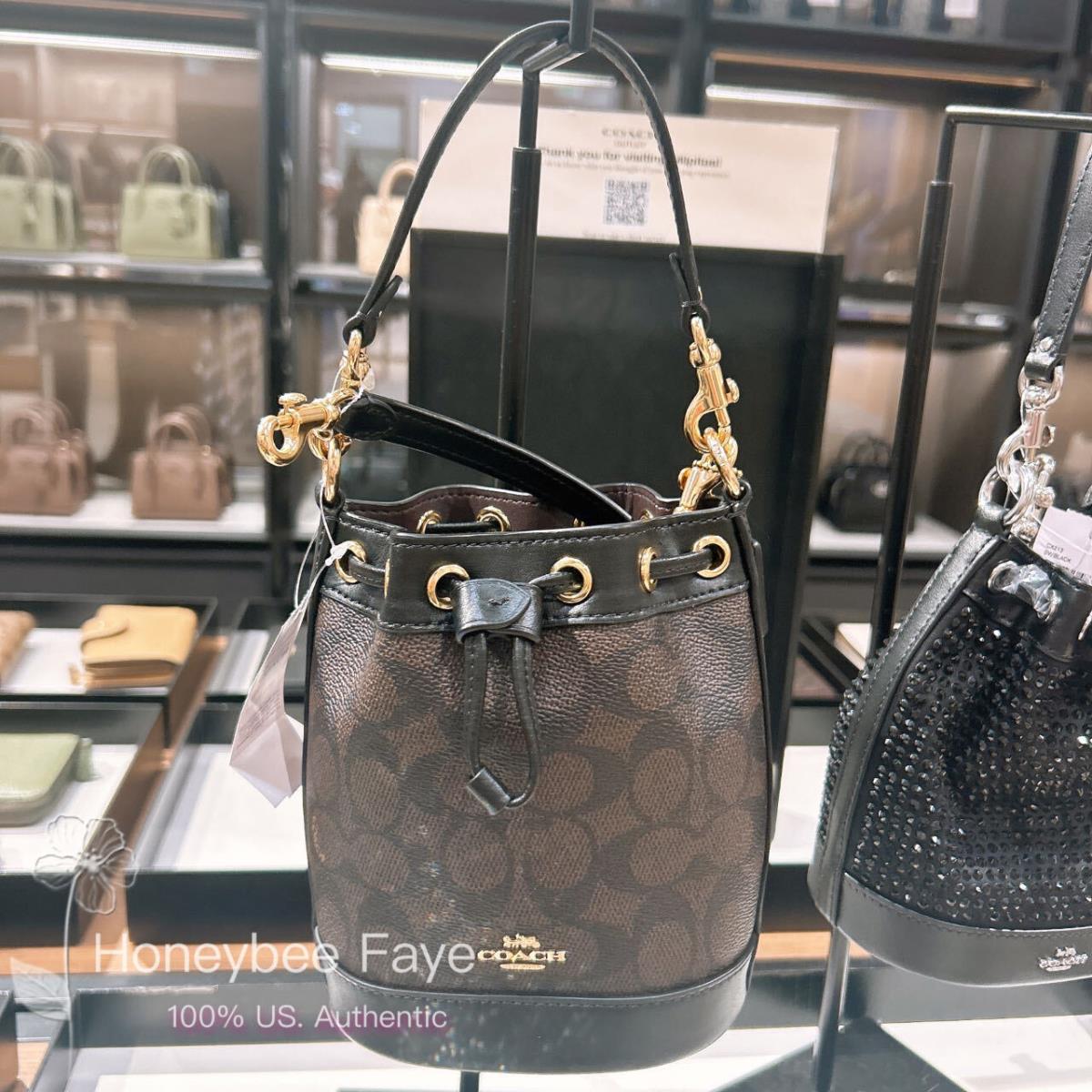 Coach Mini Bucket Bag In Signature Canvas CR145/CW301/CX213 CW299 Gold/Walnut/Black