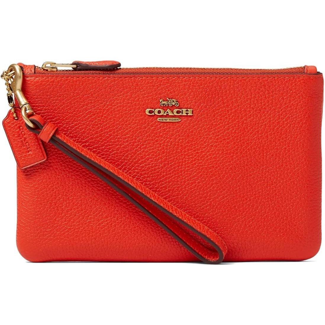 Coach Polished Pebble Small Wristlet Red/orange One Size