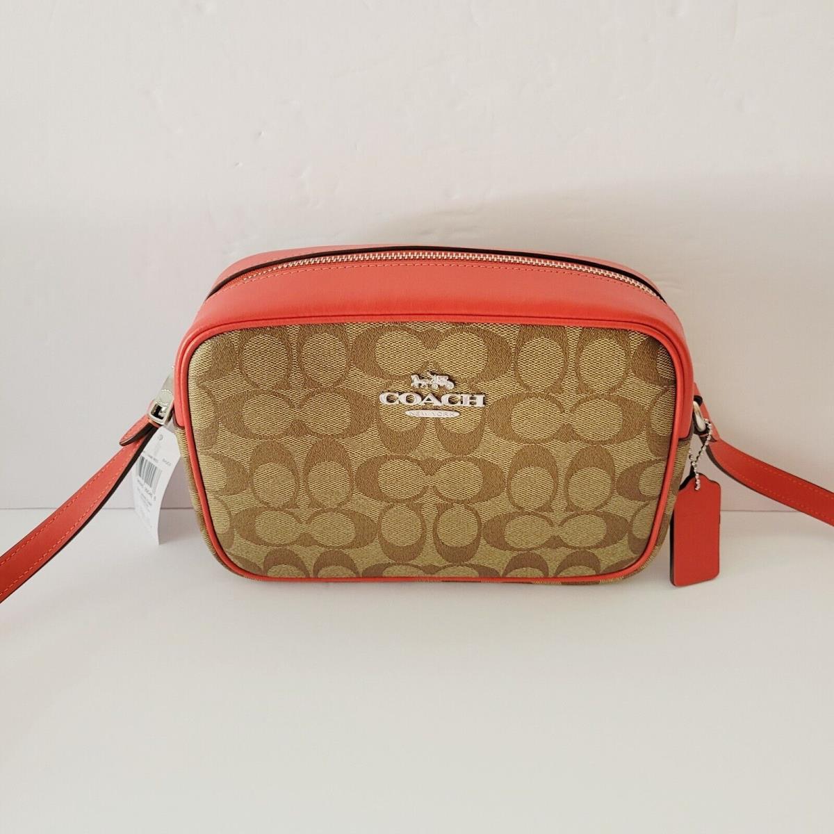 Coach CR135 Signature Jamie Camera Bag Crossbody Handbag Khaki Miami Red