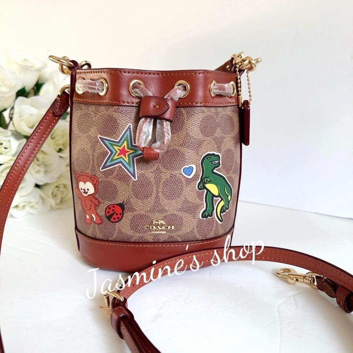 Coach Mini Bucket Bag In Signature Canvas with Sticker Print CW300