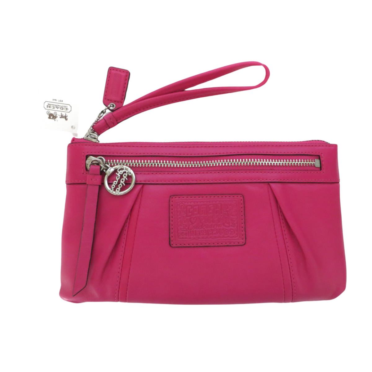 Coach Poppy Fuchsia Bright Pink Leather XL Large Wristlet Purse Legacy Int