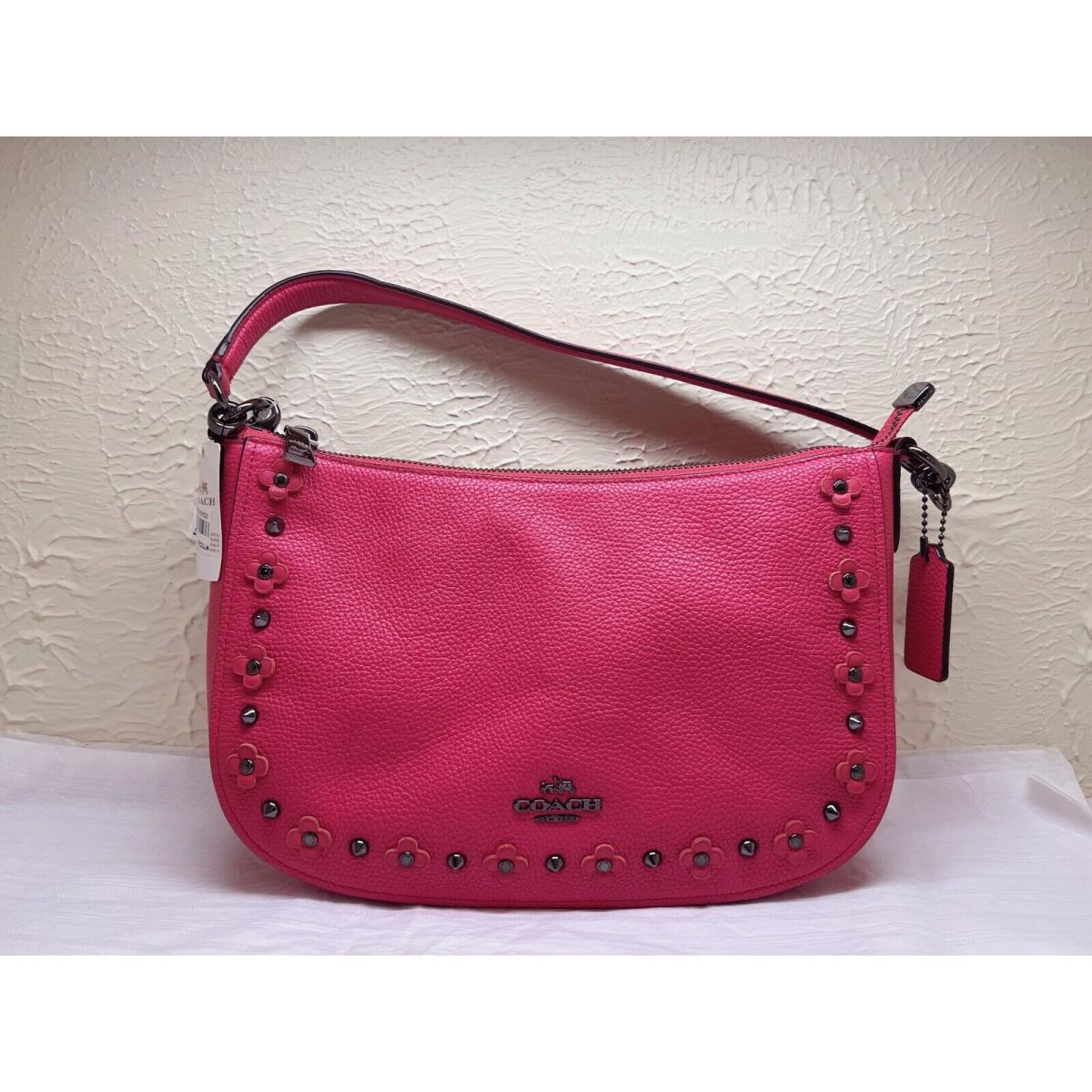 Coach Chelsea Crossbody Shoulder Bag Floral Rivets Leather Dahlia Pink 37711