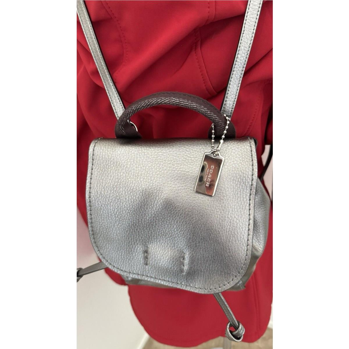 Coach Derby Metallic Silver Pebble Leather Backpack or Crossbody Bag .new Fash Brands