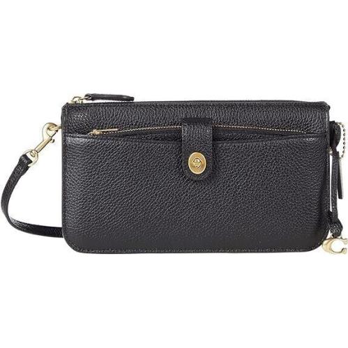 Coach Pebbled Leather Zip Wallet Noa Black For Women