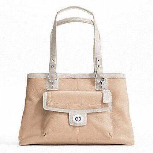 Coach Penelope Leather Carryall Handbag Bag - Silver/putty/white